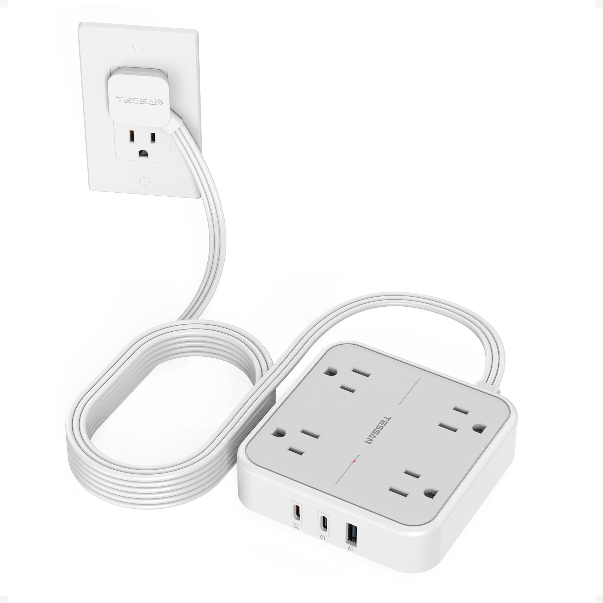 TESSAN Surge Protector Flat Extension Cord 15Ft