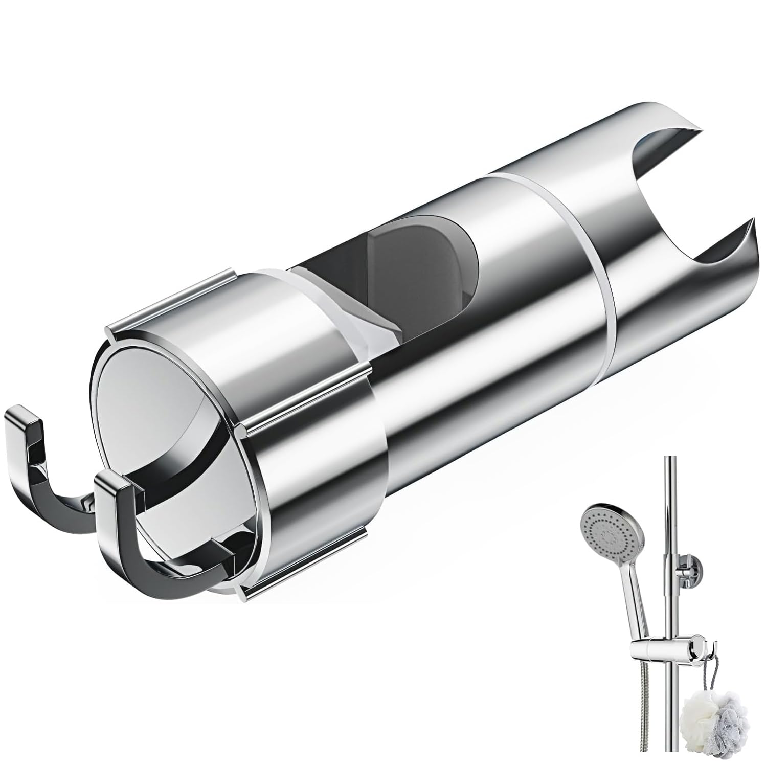 Alyvisun Shower Head Holder with 2 Hooks, Adjustable Shower Holder Bracket for 16-27mm Slide Rod