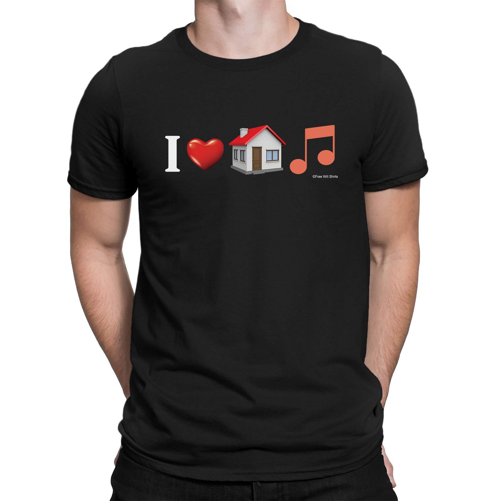 Free Will Shirts I Love House Music - Mens Dance Music Organic Cotton T-Shirt Black