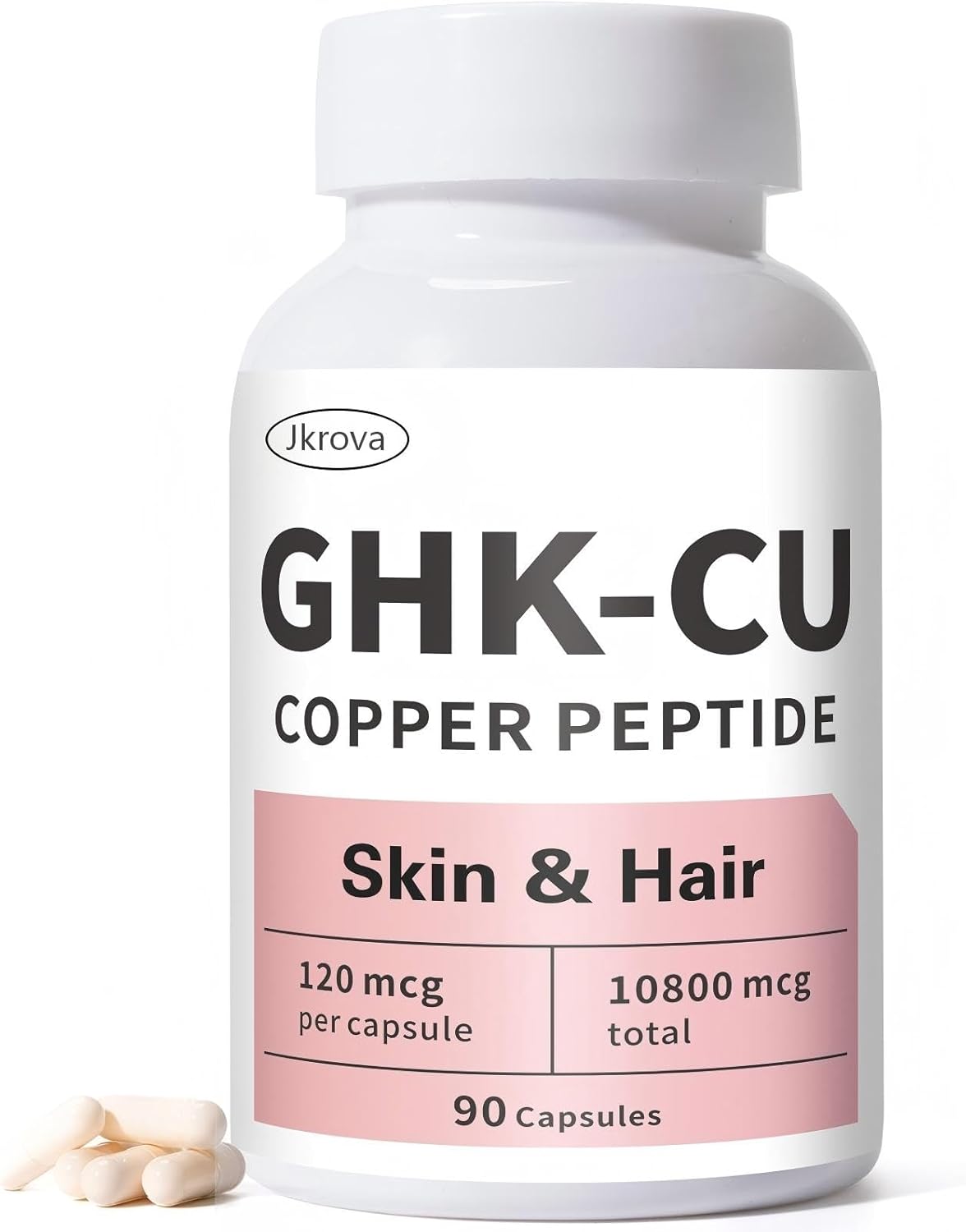 GHK-Cu Copper Peptide Supplement, Anti-Aging & Hair Growth Support, Improves Skin Elasticity & Firmness, Thicker, Fuller Hair, Easy Absorption, Precisely Dosed, 90 Vegan Capsules