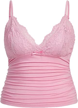 SHENHE Women's Plus Size V-Neck Eyelet Cami Peplum Top - Spaghetti Strap Boho Ruffle Tank