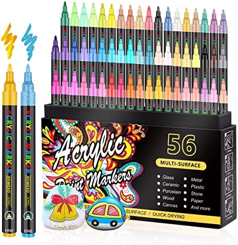 NICETY 56 Colors Acrylic Paint Pens, Acrylic Paint Markers, 0.7mm Extre Fine Paint Pens for Canvas, Rock Painting, Wood, Fabric, Ceramic, Stone, Metal