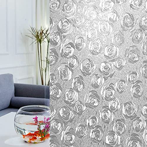 Image of SUNBIRD Window Privacy Film, Decorative Stained Glass Window Film, Frosted Window Tinting Film for Home, House Door Glass ('24 X 48' INCHES-2Pcs, Silver Rose Bunch)
