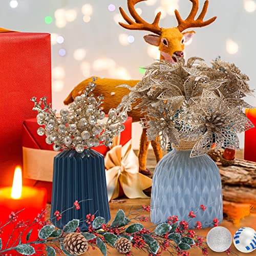 Kit de 22 peças de flores artificiais de poinsétia de Natal e hastes de bagas com glitter, 16 peças