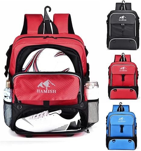 Miniatura 8 de HAMISH Bolsa de fútbol para baloncesto, voleibol, béisbol, fútbol, con compartimento para pelotas y tacos separados