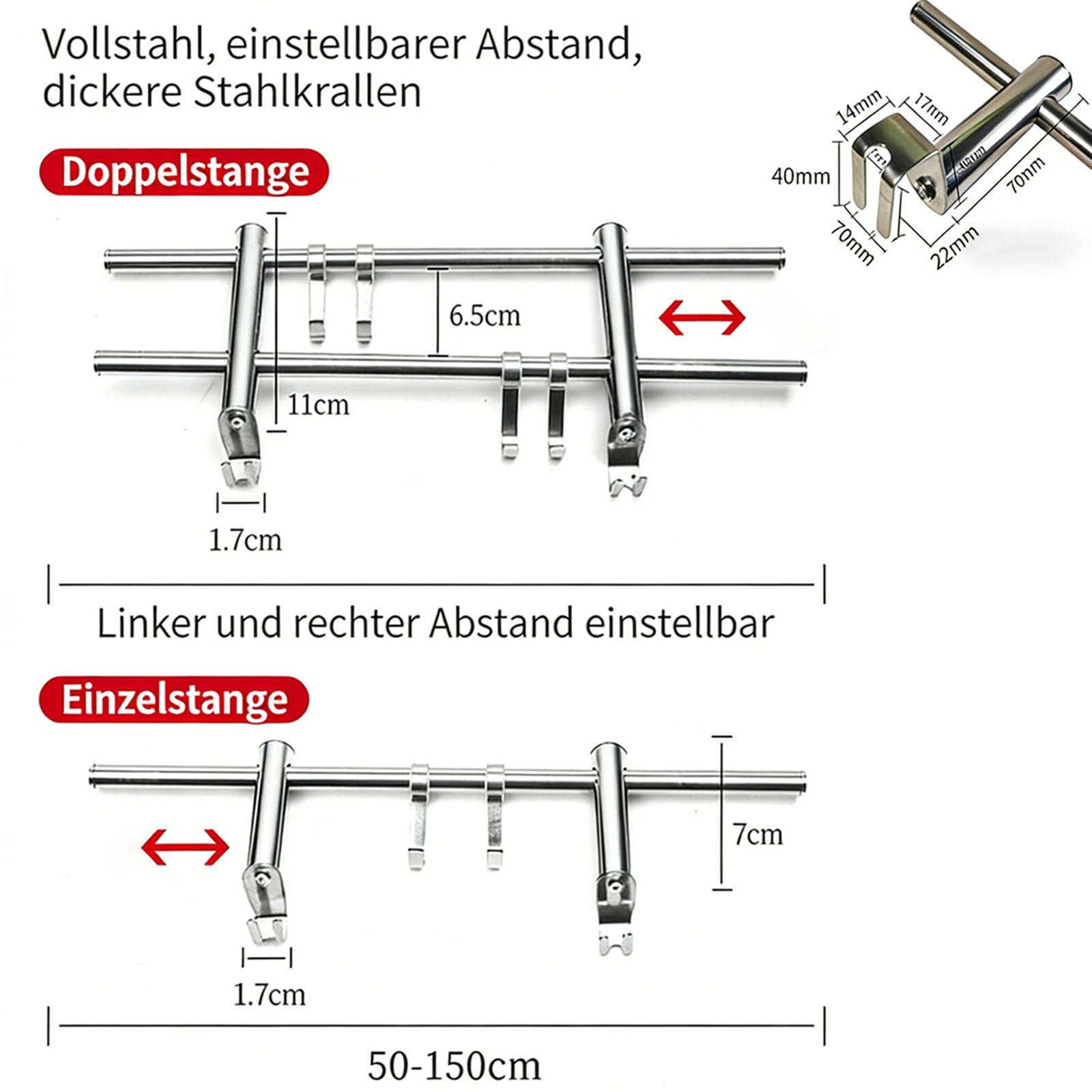 Heizkörper-Handtuchhalter, 50 cm, Doppelstange, platzsparend für Bad & Küch | Effizienter Wäschetrockner; Robuste Halterung; Praktisches Design