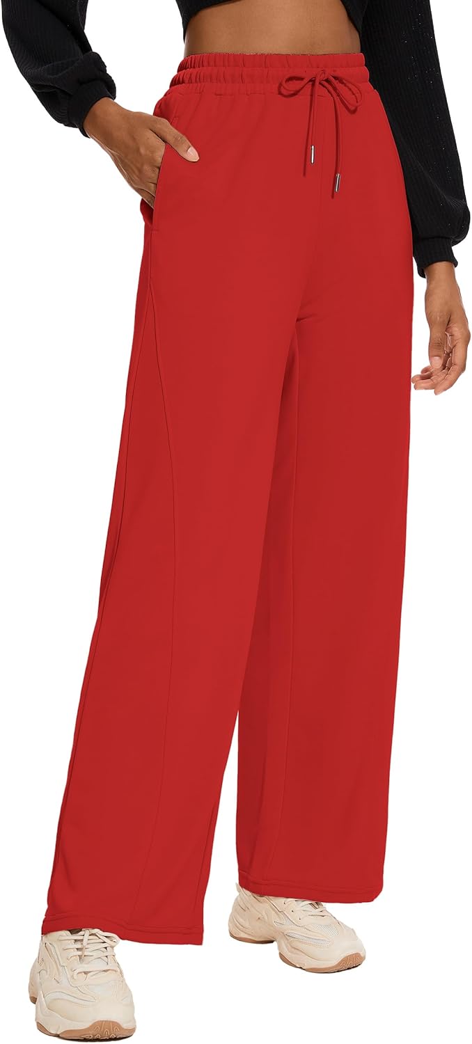 M MOTEEPI Women Sweatpants Wide Leg 30" Lounge Sweat Pants Casual Baggy Trousers with Elastic Waist Straight Leg - Image 4