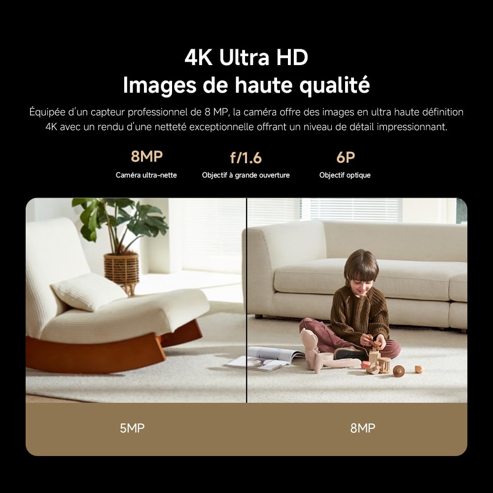 XIAOMI Smart Camera C701 4K Ultra HD, Vision à 360°, Audio bidirectionnel, Vision Nocturne Infrarouge, Wi-FI 6 Double Bande