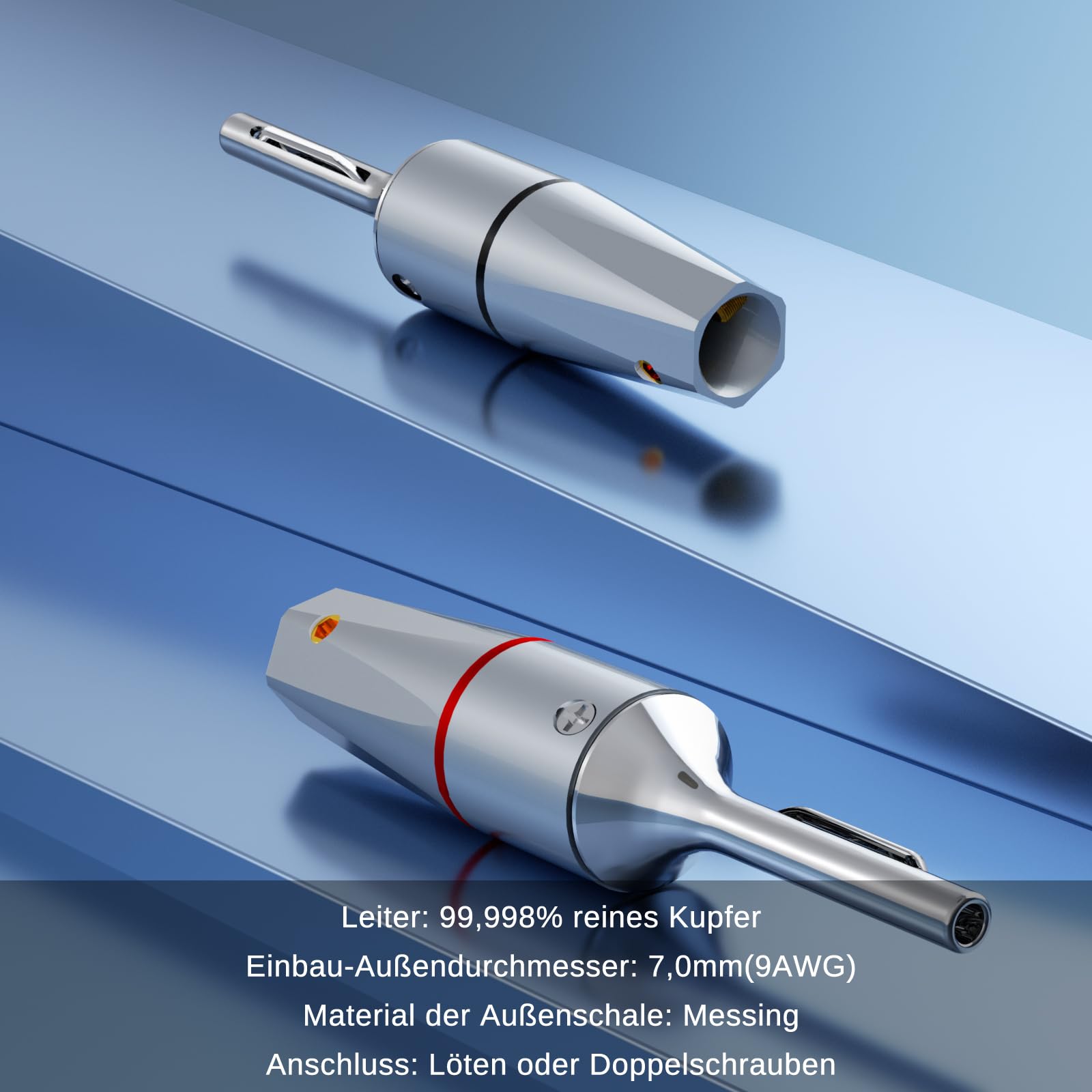 Monosaudio B802R Lautsprecher Bananenstecker, 4 Stück, 7mm/9AWG | 99,998% Reines Kupfer, Rhodiniert, Doppel-Schraubverriegelung, Mit Inbusschlüssel