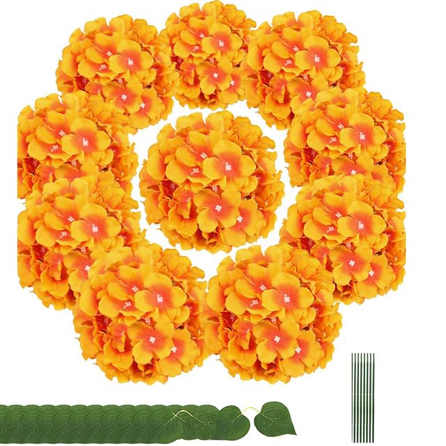 20 Bündel Künstliche Hortensien-Blüten Aus Seide – Orange, Je Ca. 24x33 Cm, Für Deko Innen & Außen