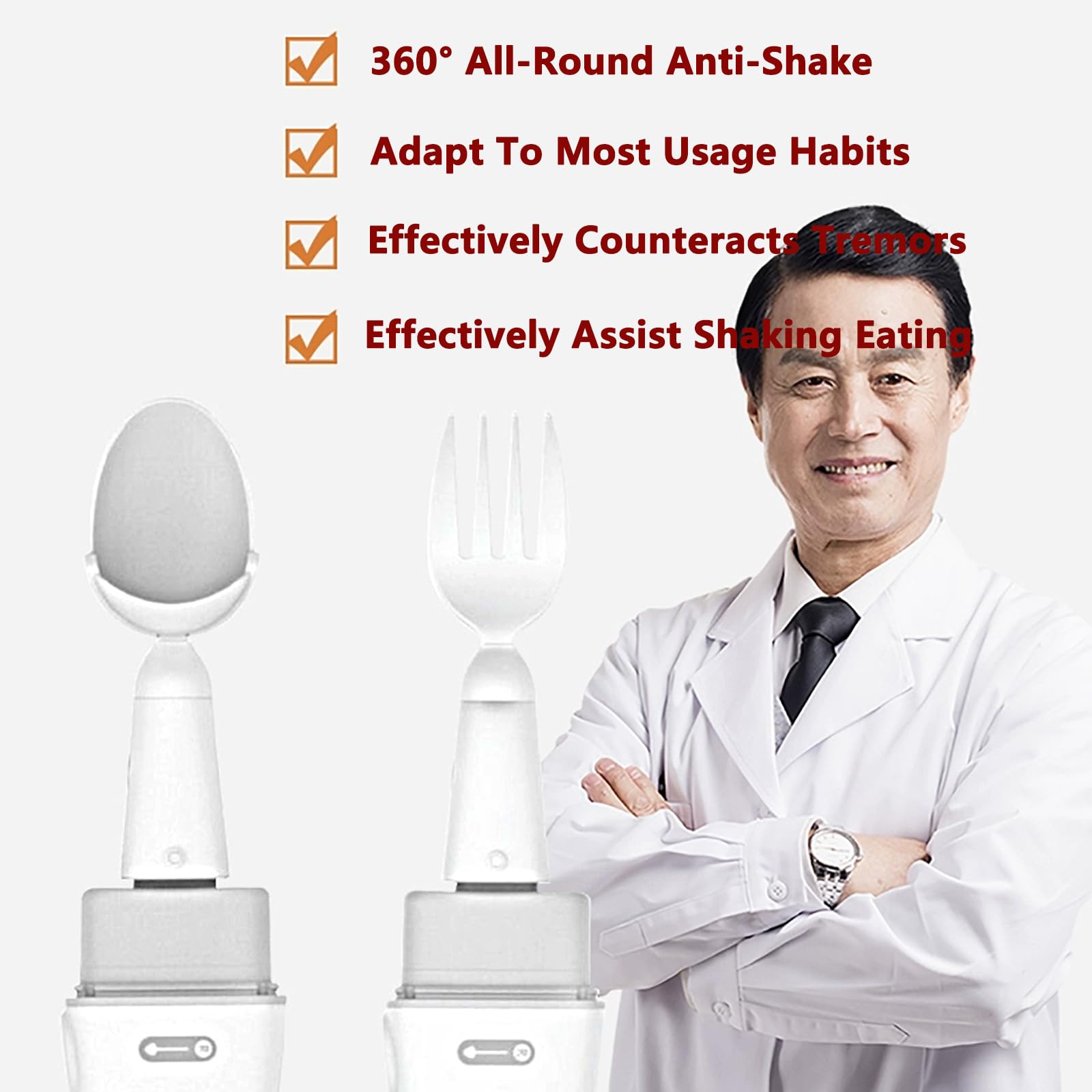 Cucchiaio Parkinson,Utensile Adattivo al Tremore delle ManiconAPP con Porzionesostituibile Testa Rotante Automatica,Anti-Vibrazione a 360° E Analisi dei Dati Alimentari,perictus,poliomielite