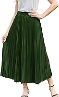 Flygo Women's Elastic High Waist A-Line Pleated Midi Skirt - Flowy Swing Casual Skirt for Work & Weekends