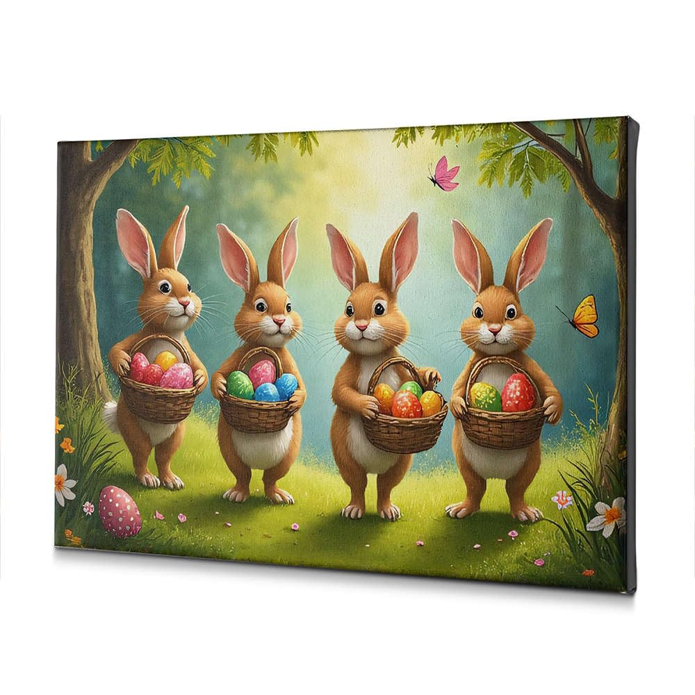 Toile de Pâques colorée 40x60 tableau lapins haute définition - 5
