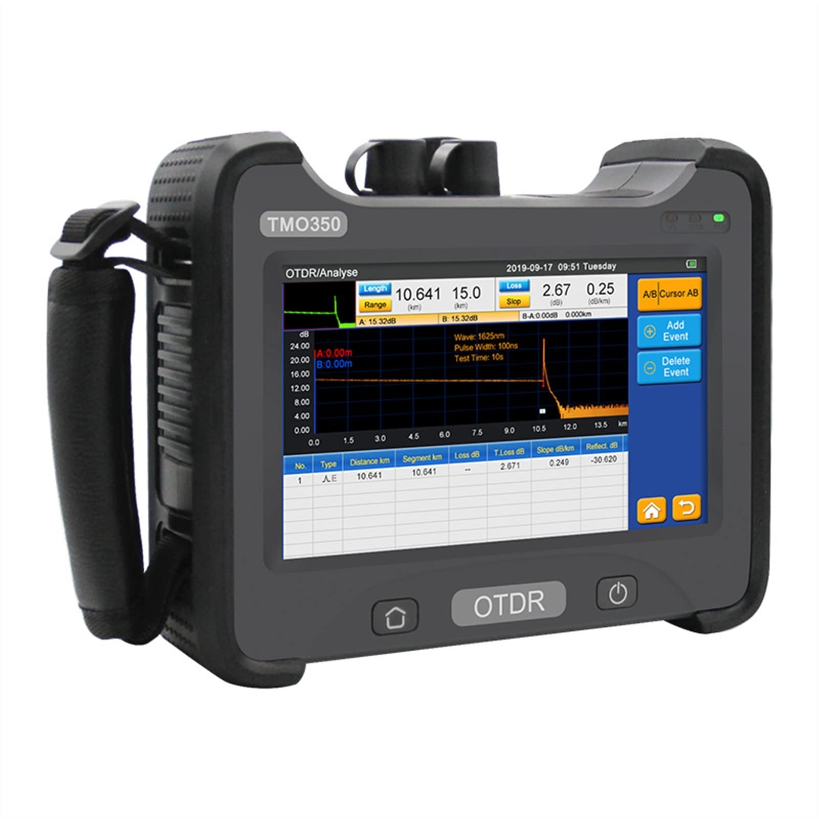 Tester kabli sieciowych, TMO350 OTDR Tester włókien 1310/1550 / 1625nm trzech długości fali reflektometr