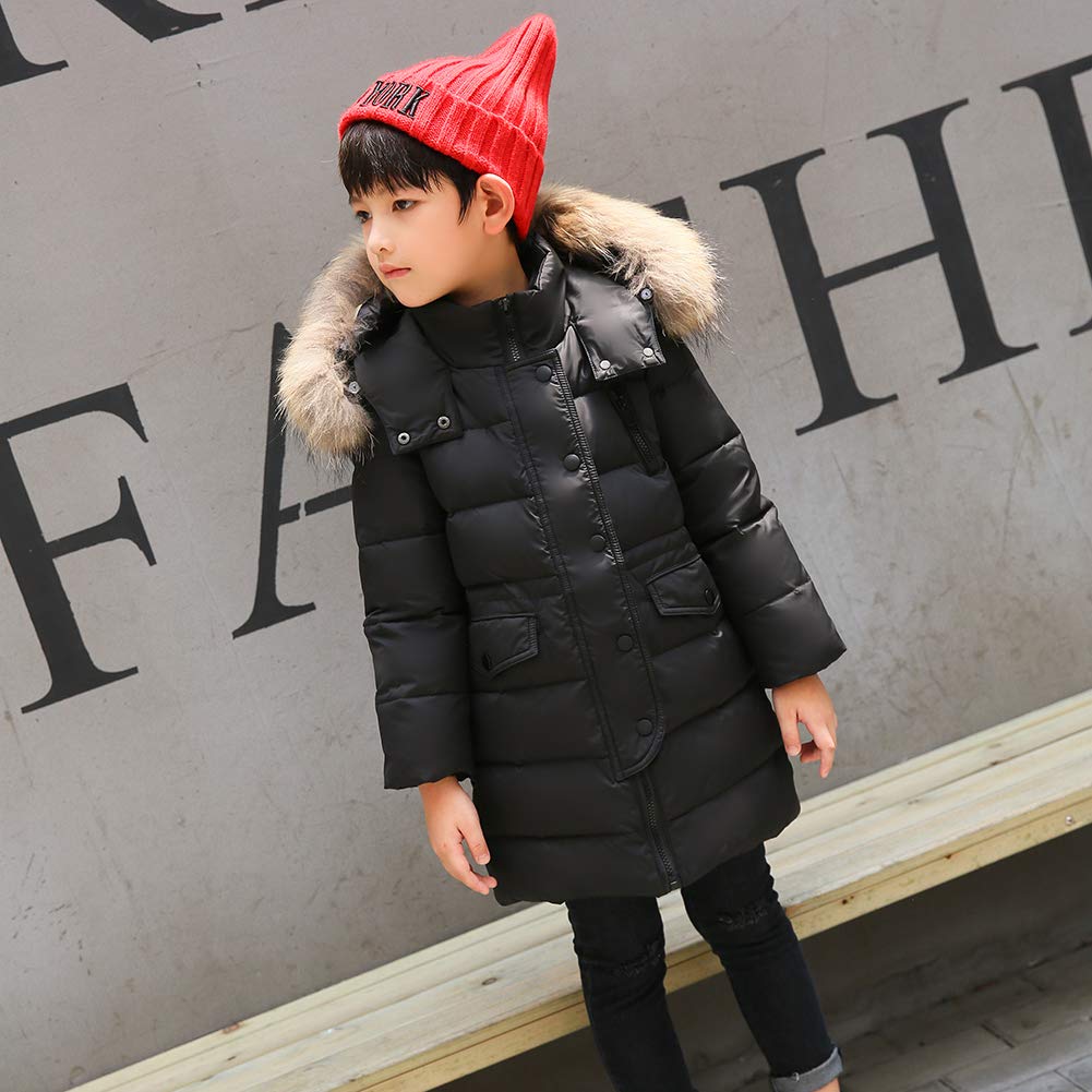 amropi Niño Niña Abrigo Invierno Chaqueta Plumas Caliente Acolchada Largo con Pelo Capucha por 2-12 años