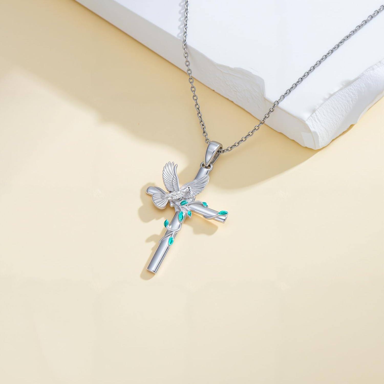 Diamond Dove Cross Necklace for Women 925 Sterling Silver Holy Spirit Dove Necklace with Lab Grown Diamond Doves Birds Faith Religious Jewelry Gift for Birthday - Image 3