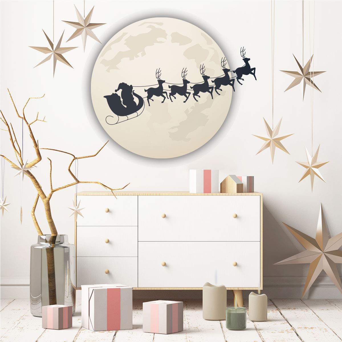 Ambiance - Adhesivo decorativo para Navidad, 50 x 55 cm, para decoración navideña, para dormitorio, salón, Papá Noel a la luz de la luna, 50 x 55 cm