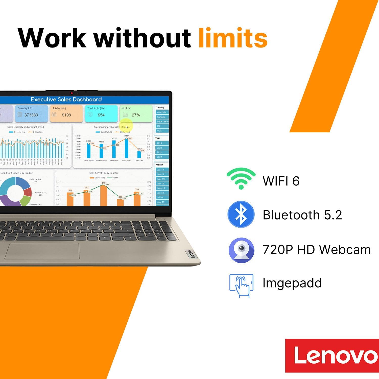 Lenovo IdeaPad Slim 3i 15.6" FHD Laptop • Microsoft Office 365 • 1.1TB Storage • LPDDR5 • Intel 4 Cores • 128GB SSD and 1TB Cloud • WiFi 6 • Military-Grade • Windows 11 no Mouse • Essential Laptop