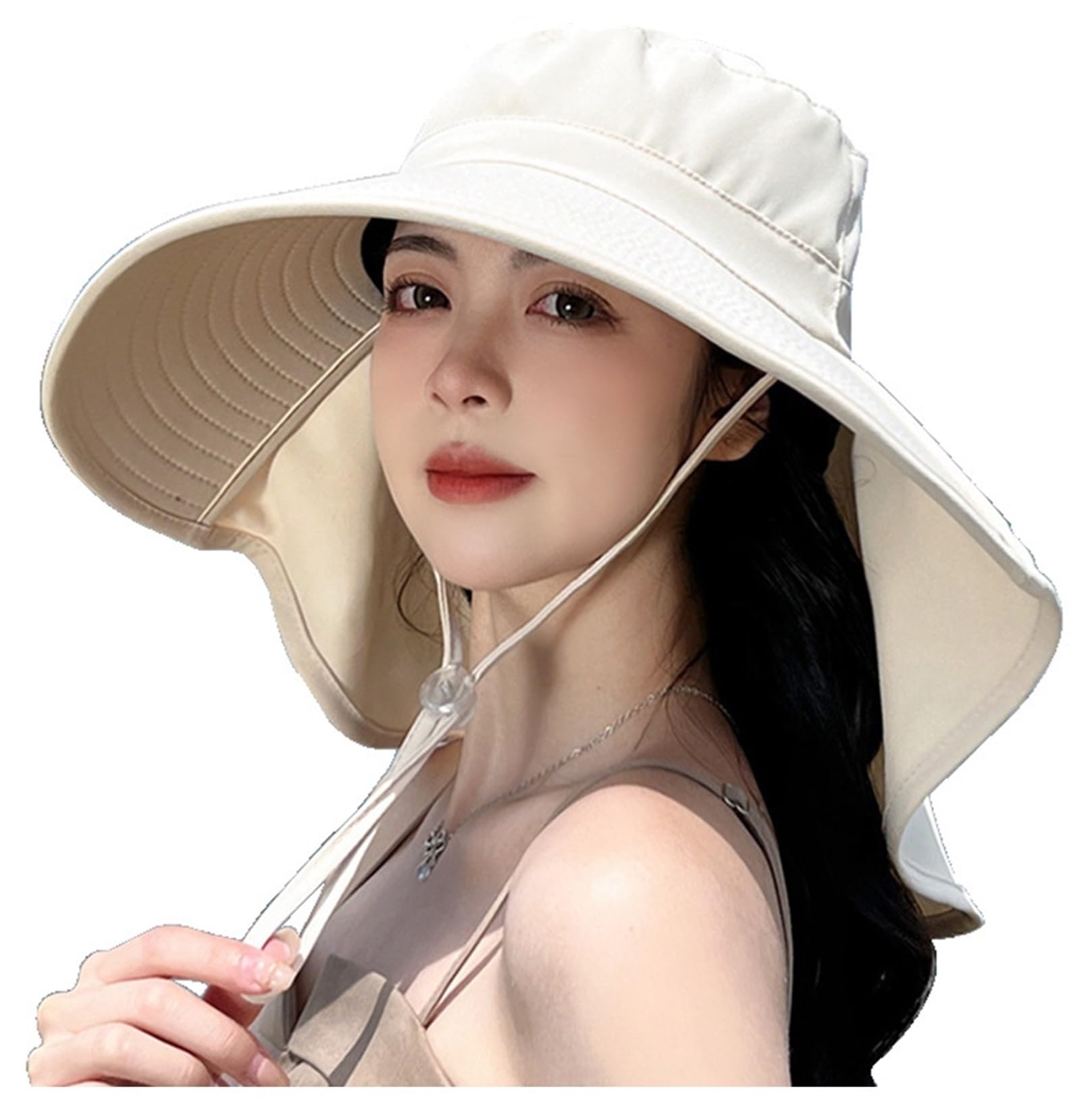 Haimeirui Wide Brim Sun Hat for Women UPF 50+ Bucket Beach Essential Visor Beach Outings Hiking Gardening Camping Travel Hats (US, Alpha, Large, Beige)