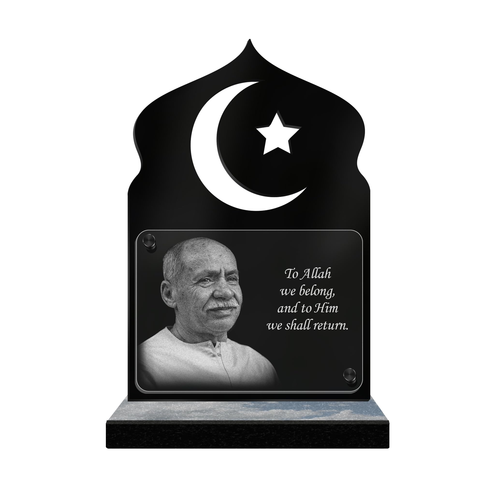 ETERNAL - Personalized Islamic Crescent Moon Memorial Plaque - Customizable Photo and Text, laser-engraved memorial plaque for tribute, plexiglass, funeral plaque, cemetery, deceased