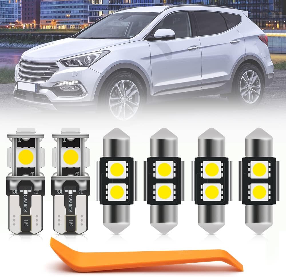 11pcs Interior LED Lights Bulb Kit for Hyundai Santa Fe 2013 2014 2015 2016 2017 2018 2019 2020 Map Dome Trunk License Plate Lights Super Bright LED Interior Light Bulbs + Install Tool