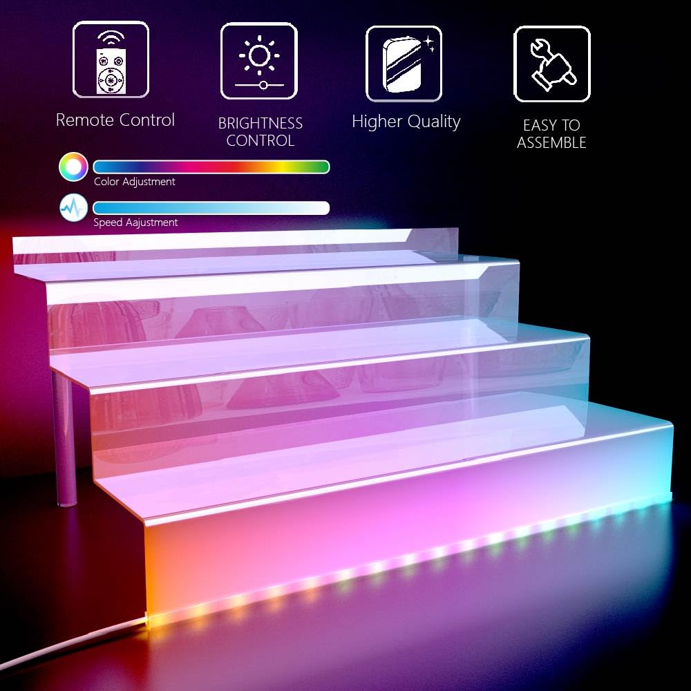 Care&More YJ 12 IN Clear Acrylic Perfume Organizer with LED, Nail Polish Rack Cologne Holder?3 Tier Display Riser Shelf ,Toys, Clear Cupcake Riser, Dessert Shelf