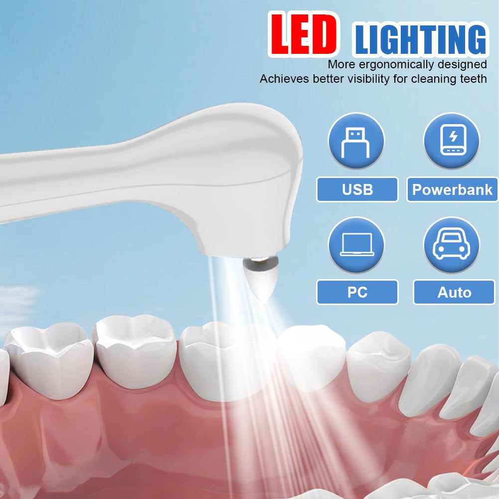 Kit di rimozione del tartaro professionale per lo sbiancamento dei denti, lucidatore dentale con 5 modalità per la pulizia dei denti e lo sbiancamento, include 6 accessori per lucidare e sbiancamento