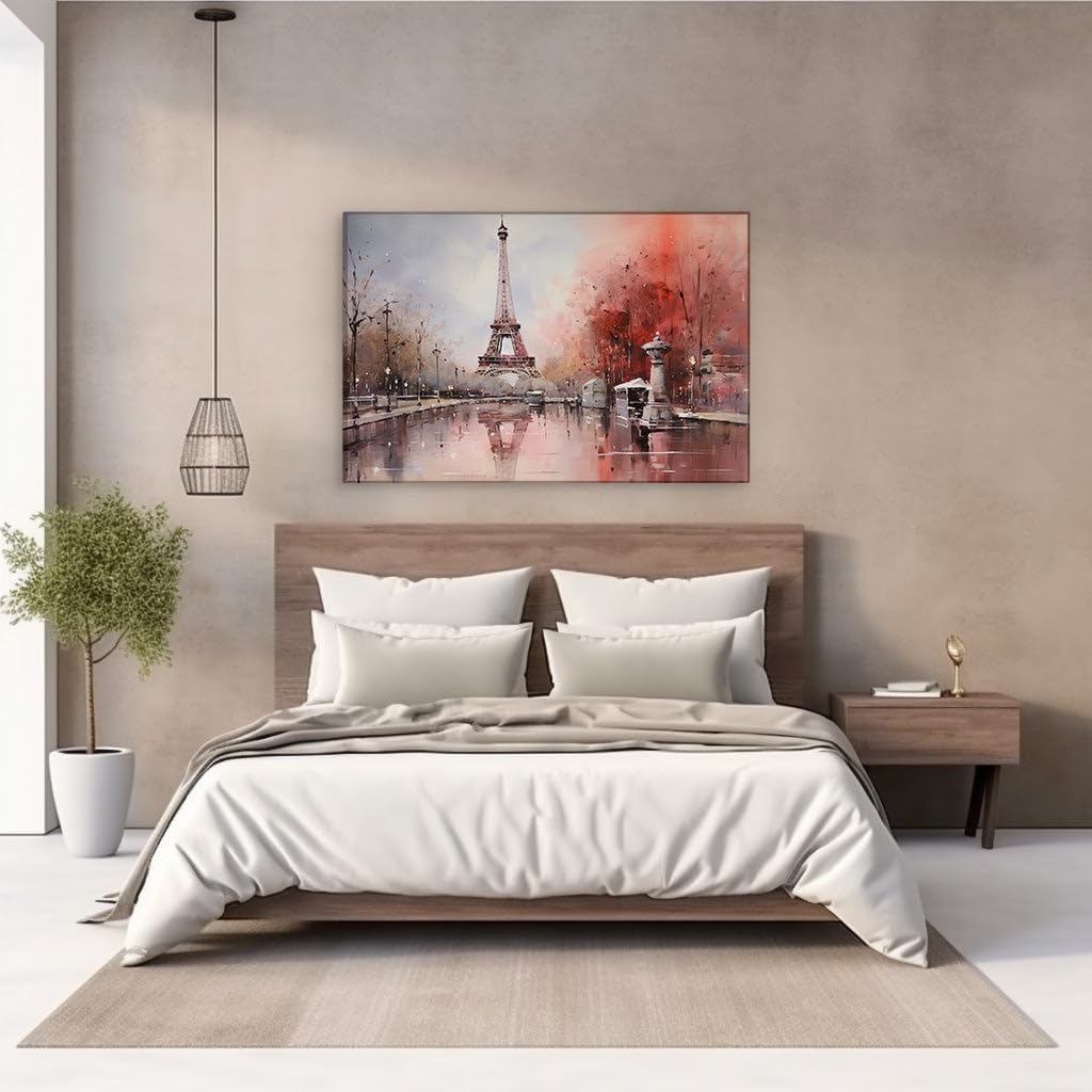 Canvas for Living room. Eiffel Tower Bliss � A Dreamy Confluence of Romance and Peace, 27 x 18 inch Canvas Wall Art - Contemporary Masterpieces - Inspirational Office Decor