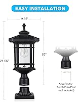 Vista 3 de Kemeco Solar Post Light Outdoor, ST4338Q Dusk to Dawn Post Lamp Solar Powered with Pier Mount Base for Pole Pillar Gates Yard Garden Pathway
