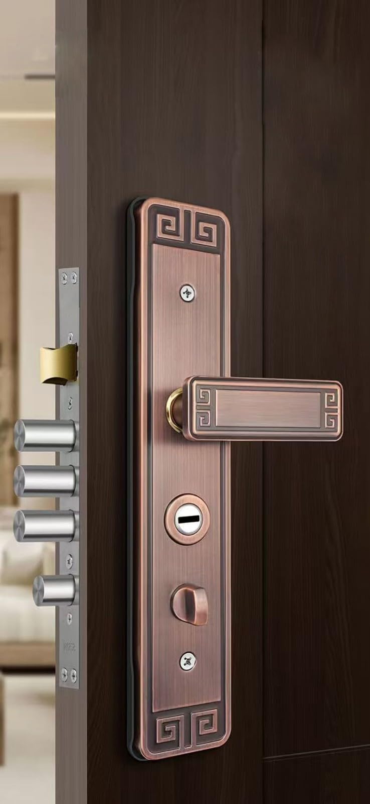 Serratura Antifurto Multipla per Porta D'Ingresso, Set di Serrature per Maniglia Porta D'Ingresso in Bronzo Stile retrò per Porte Residenziali(C+Outside deadbolt)
