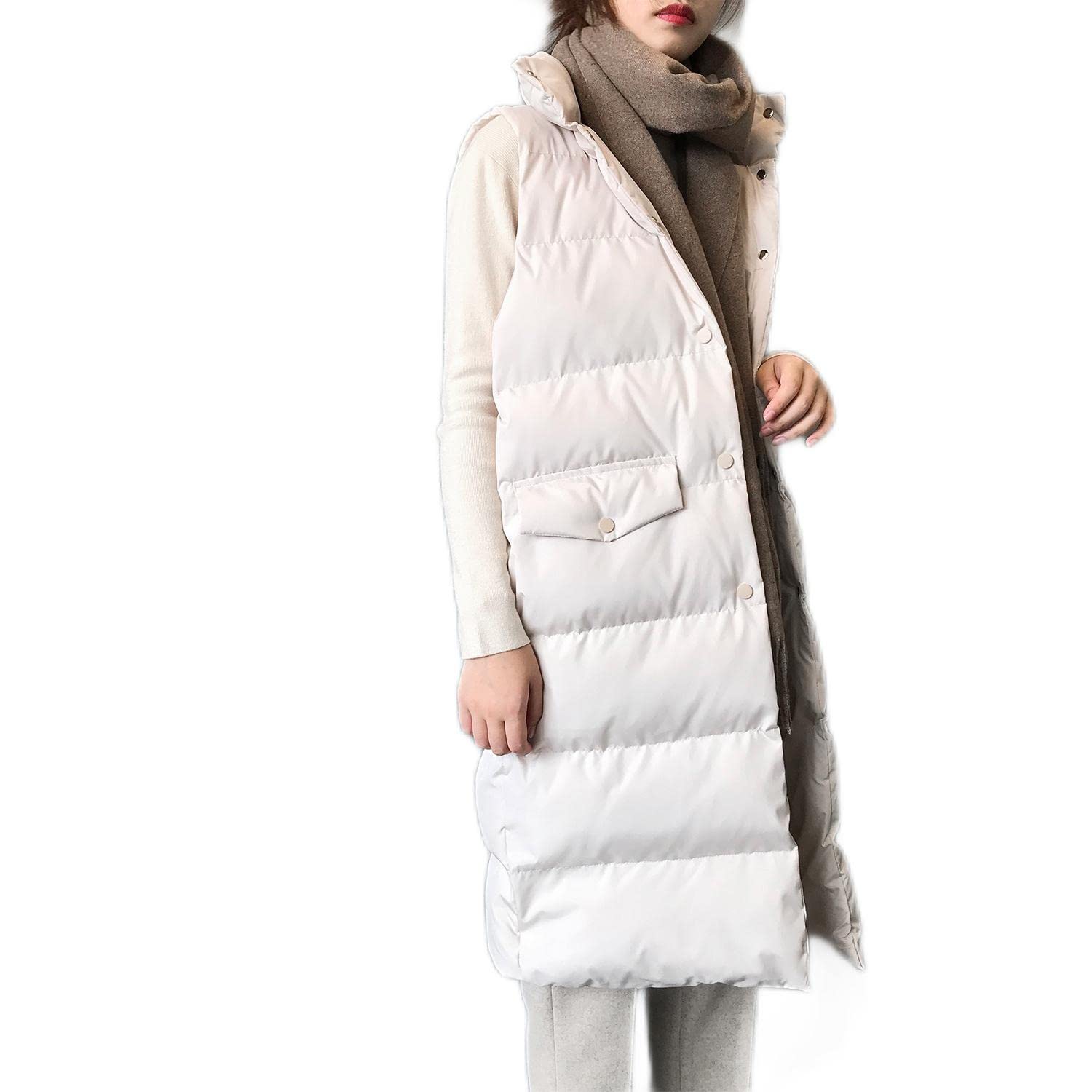 Cappotto Donna Elegante, Gilet Lungo Senza Maniche Da Donna, Gilet Invernale Imbottito Lungo Trapuntato Giacca Da Donna Smanicato Piumino,Bianca,L