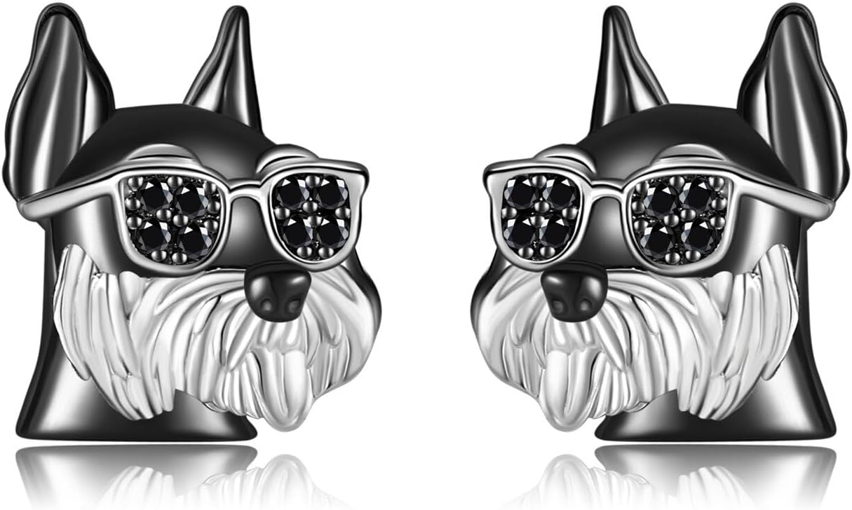 Schnauzer Stud Earrings S925 Sterling Silver Schnauzer Earrings Cool Dog Jewelry Gifts for Women Schnauzer Lovers