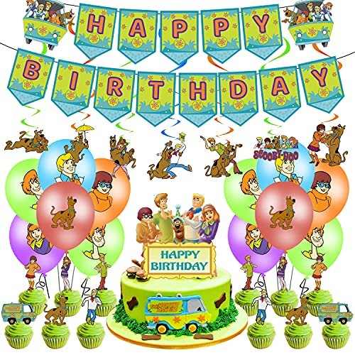 Scooby Doo Birthday Party Supplies, Scooby Doo Party Decorations including Birthday Banner, Hanging Swirls, Latex Balloons and Cake Toppers for Scooby Doo Theme Birthday Party Decorations Boys and Girls