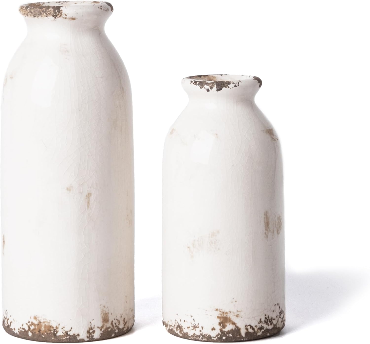 VICTOR & TERESA White Ceramic Vases Home Decor, Farmhouse Vase for Flowers, Flower Vase Set of 2, Rustic Decorative Vases for Pampas Grass, Table, Living Room, Shelf, Centerpieces, 8 inch - Image 7