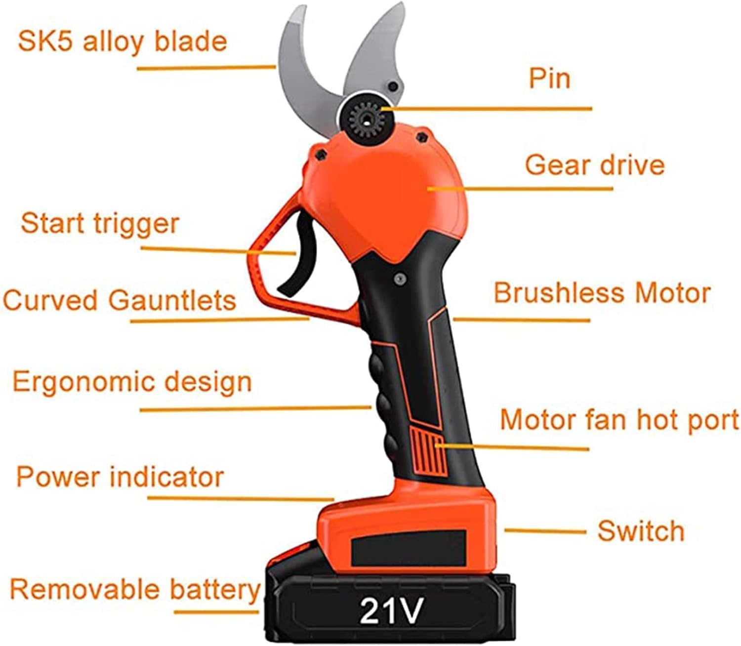 Orchard Garden Electric Pruning Shear Professional Electric Secateurs 30Mm/1.2Inch Cutting Diameter 2PCS Rechargeable Lithium Battery