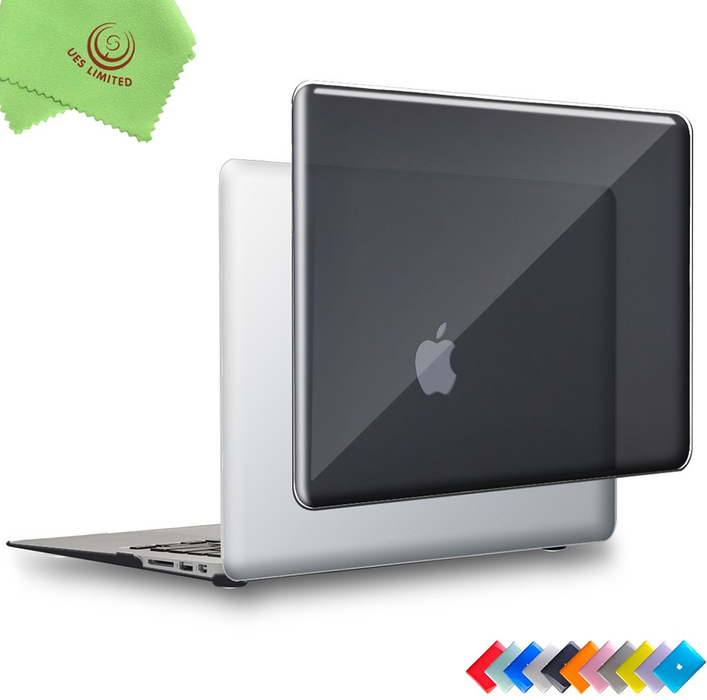 UESWILL Glossy Crystal Clear See Through Hard Shell Case Cover Compatible with MacBook Air 11 inch (Model: A1370/A1465) + Microfibre Cleaning Cloth, Black