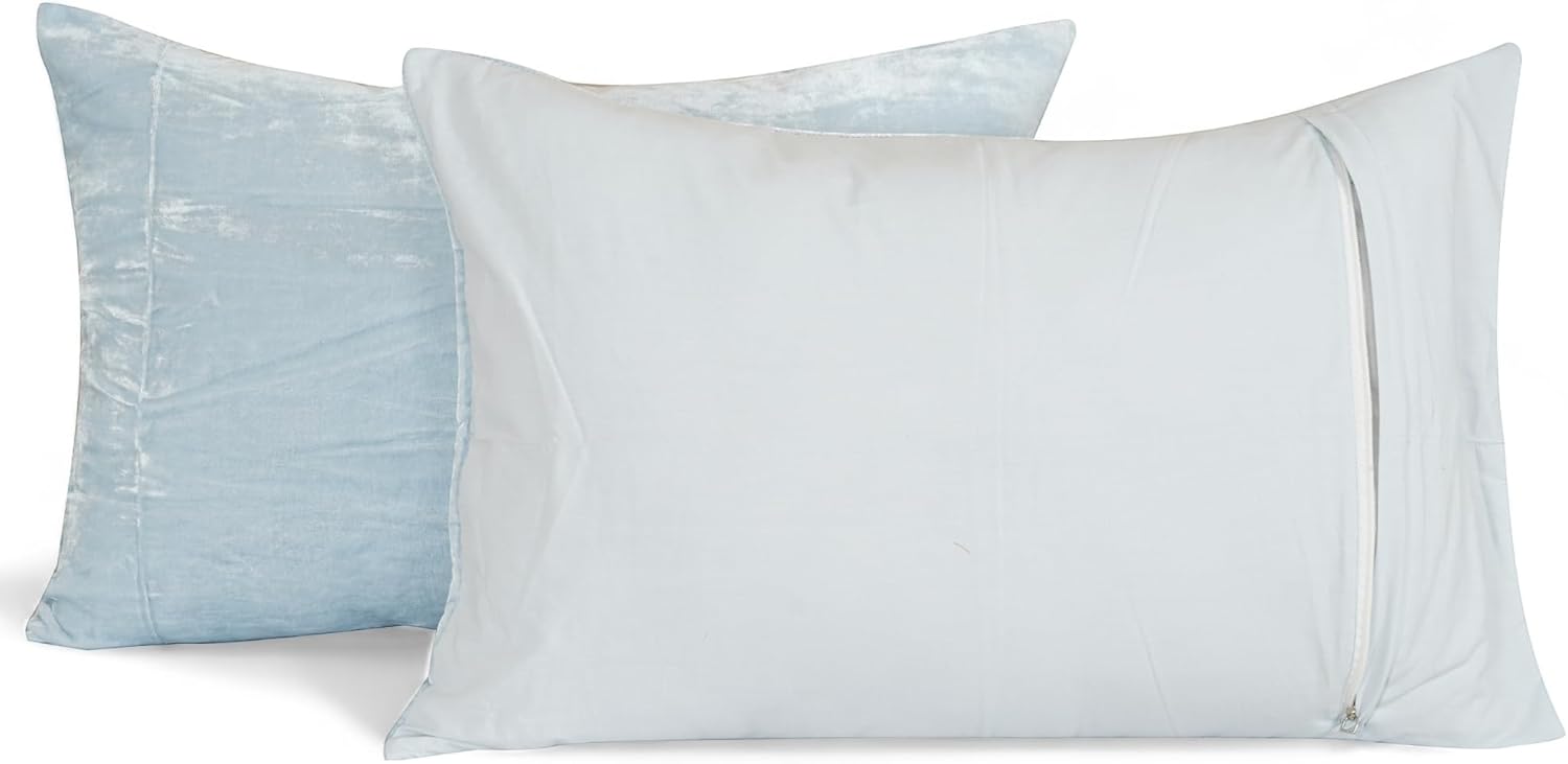 Luxe Boho Decor Art Pillowcase Set Solid Hippie Stylish UO Large Unique Velvet Pillow Cover Set of 2 (Pastle Blue, 12x16 Inches)
