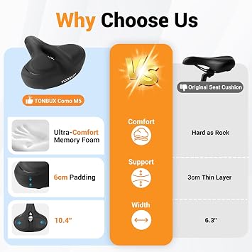 TONBUX Wide Bike Seat for for Men & Women, Comfortable Peloton Bike Seat Cushion, Large Bicycle Seat for Stationary, Exercise, Ebike, Cruiser, Mountain Bike