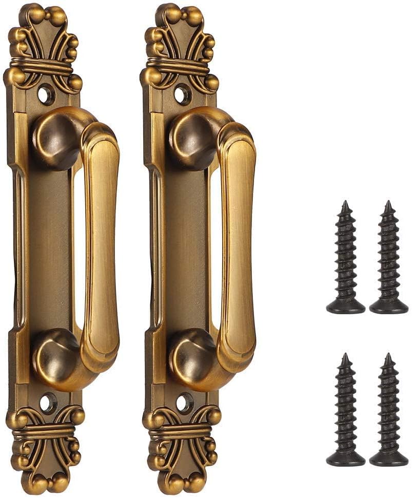 2Pcs Door Handles, European Antique Cabinet Pull Handle Zinc Alloy Wardrobe Handle Gate Barn Door Entry Hardware Fitting