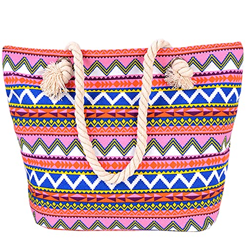 Nevenka Canvas Tote Beach Bag With Zipper Top Handle Handbag Shoulder Bags Shopping Bag (Style 1, Multicolor 2)