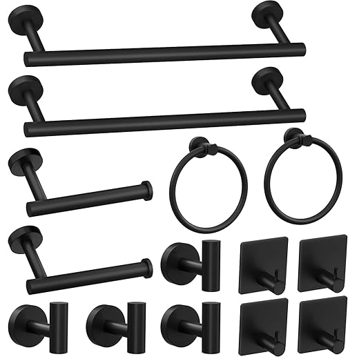 14-Pieces Matte Black Bathroom Accessories Set, Stainless Steel Bathroom Hardware Set, Bath Towel Bar Set, Towel Racks for Bathroom Wall Mounted.