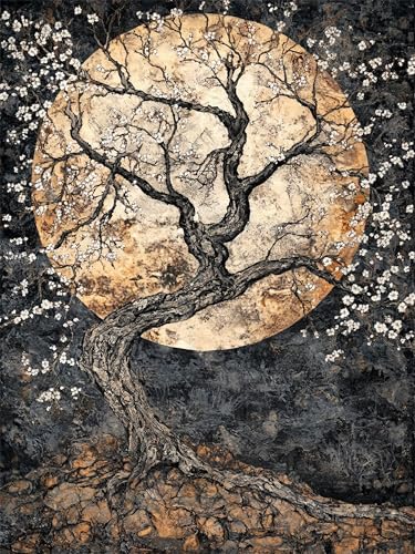 Peinture par numéro lune arbre toile infroissable et peinture acrylique