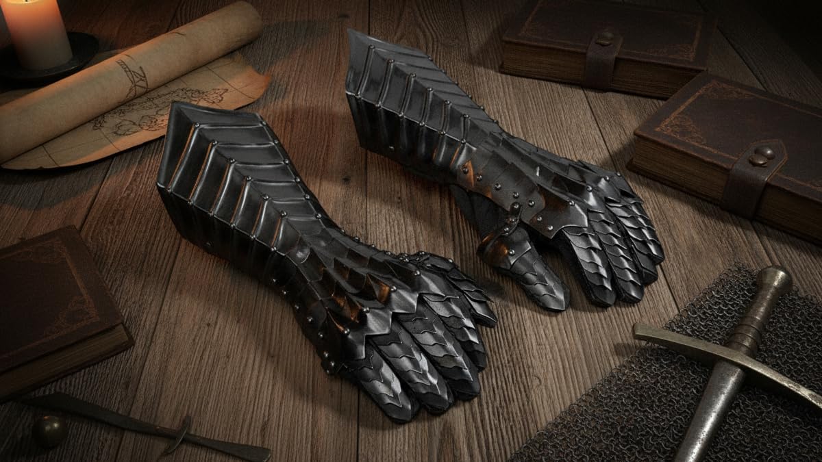 Armor Schwarze antike Nazgul Stulpenhandschuhe aus Stahl, mittelalterliche Rüstung, Paar Crusader LARP Stulpen