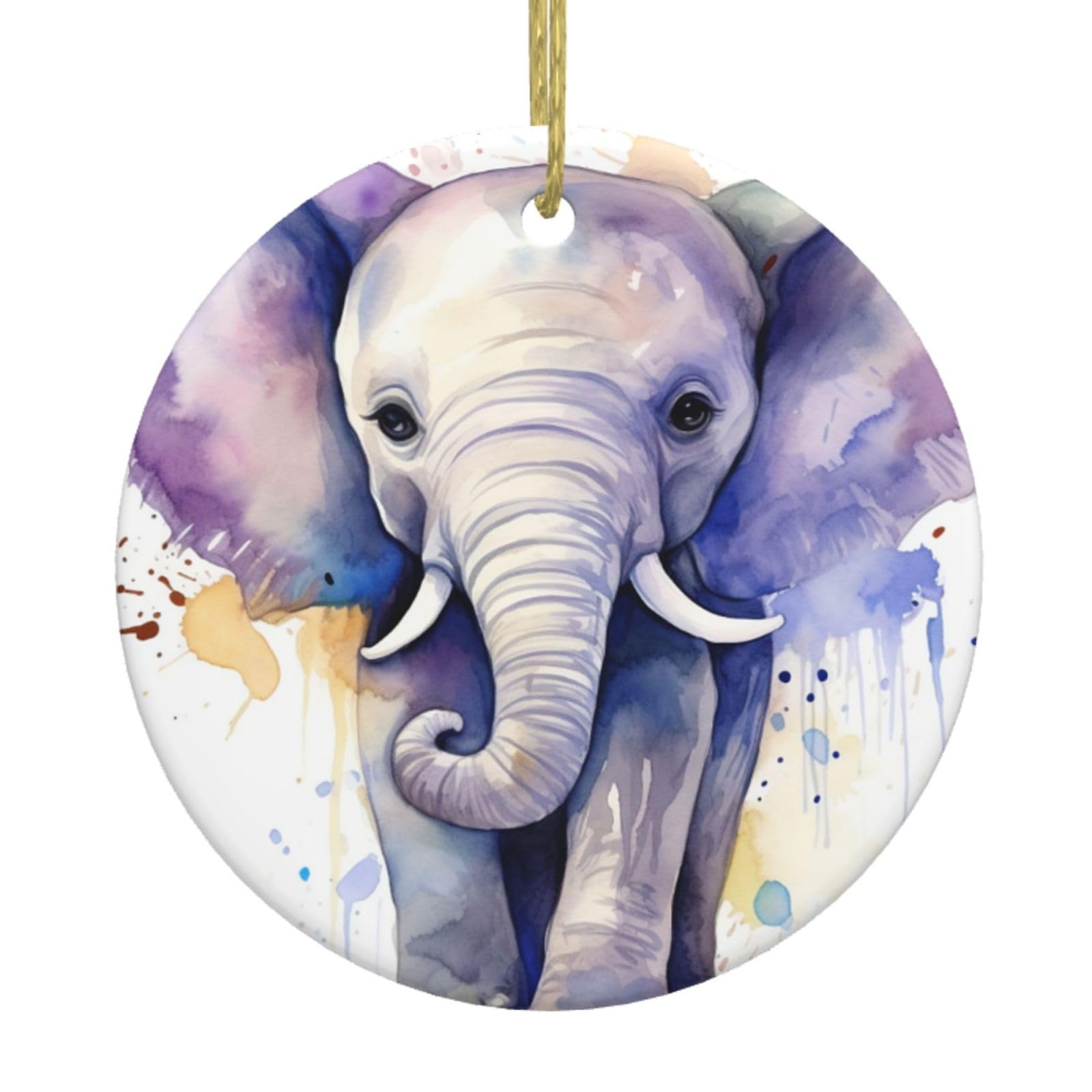Fodpand Women's White Cute Elephant Watercolor Christmas Ornaments 2025, Gift Exchange For Men, Collectible Ceramic Ornament Round Hanging Ornaments For Christmas Tree Decoration