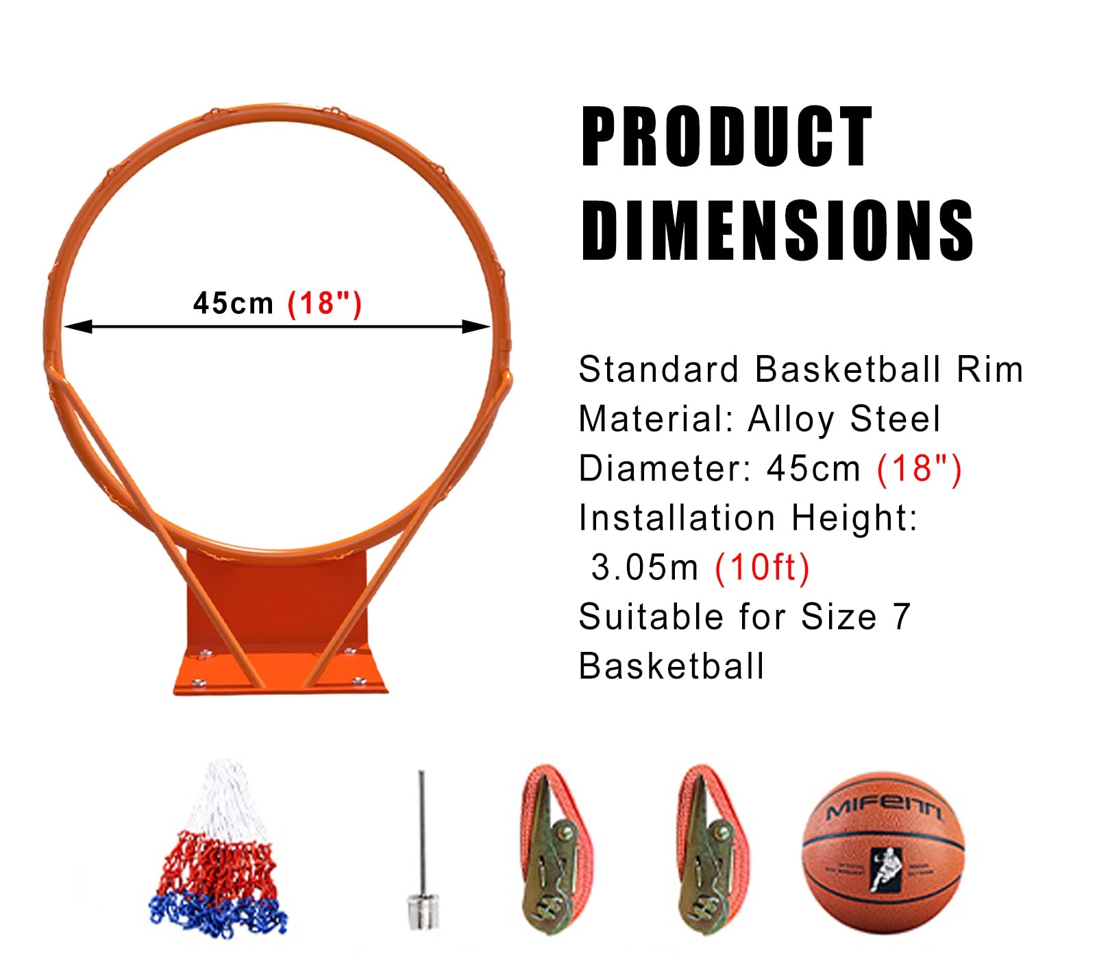 Canestro Da Basket Ø 18" Per Esterno - Acciaio Resistente, Rete In Nylon - Montaggio Su Albero O Parete - Foto 6