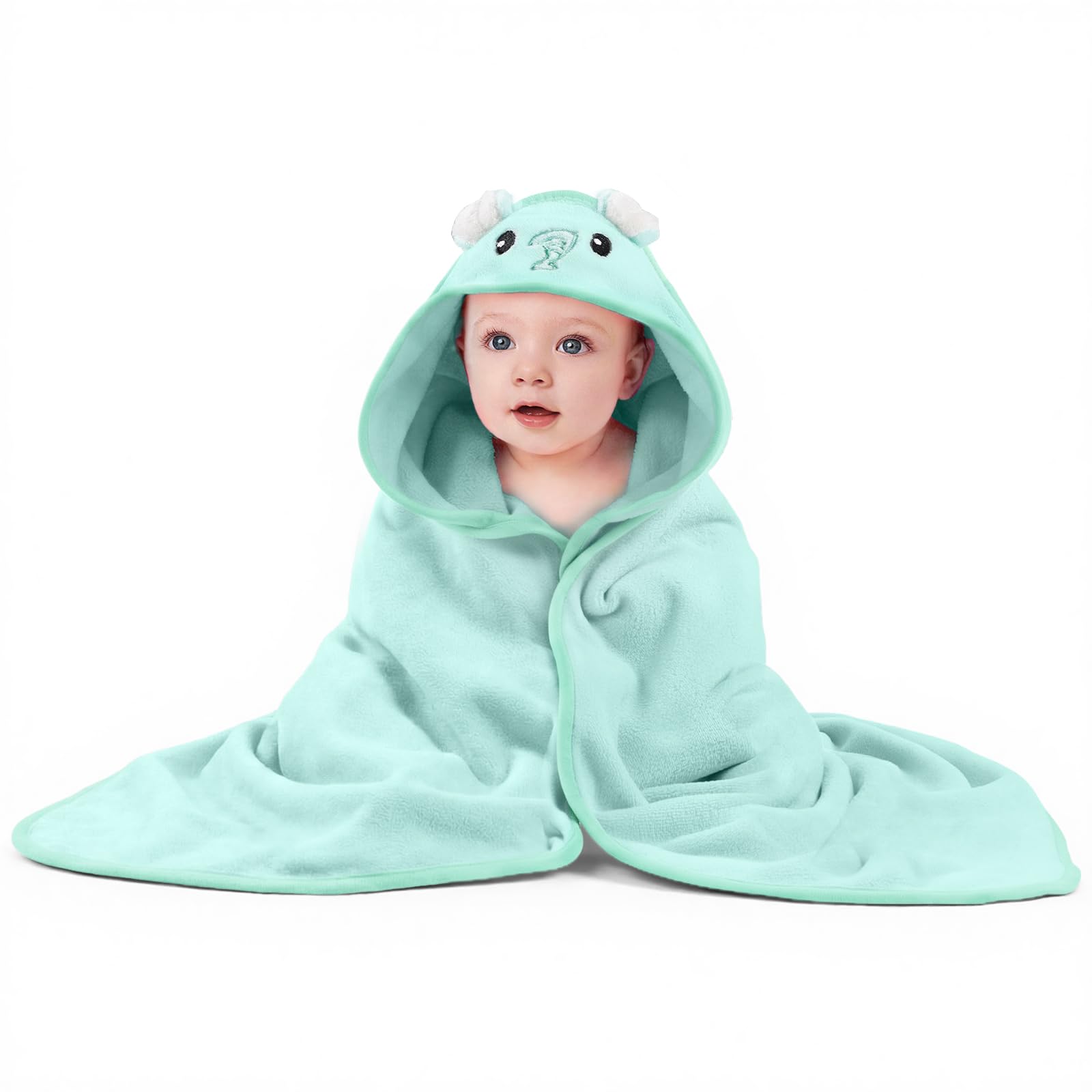 DiULi Baby Handtuch Kapuze, Babyhandtuch mit Kapuze 80x80cm aus Korallenvlies, Kapuzenhandtuch Tiermuster für Neugeborene und Babys 0-2 Jahre, Elefanten