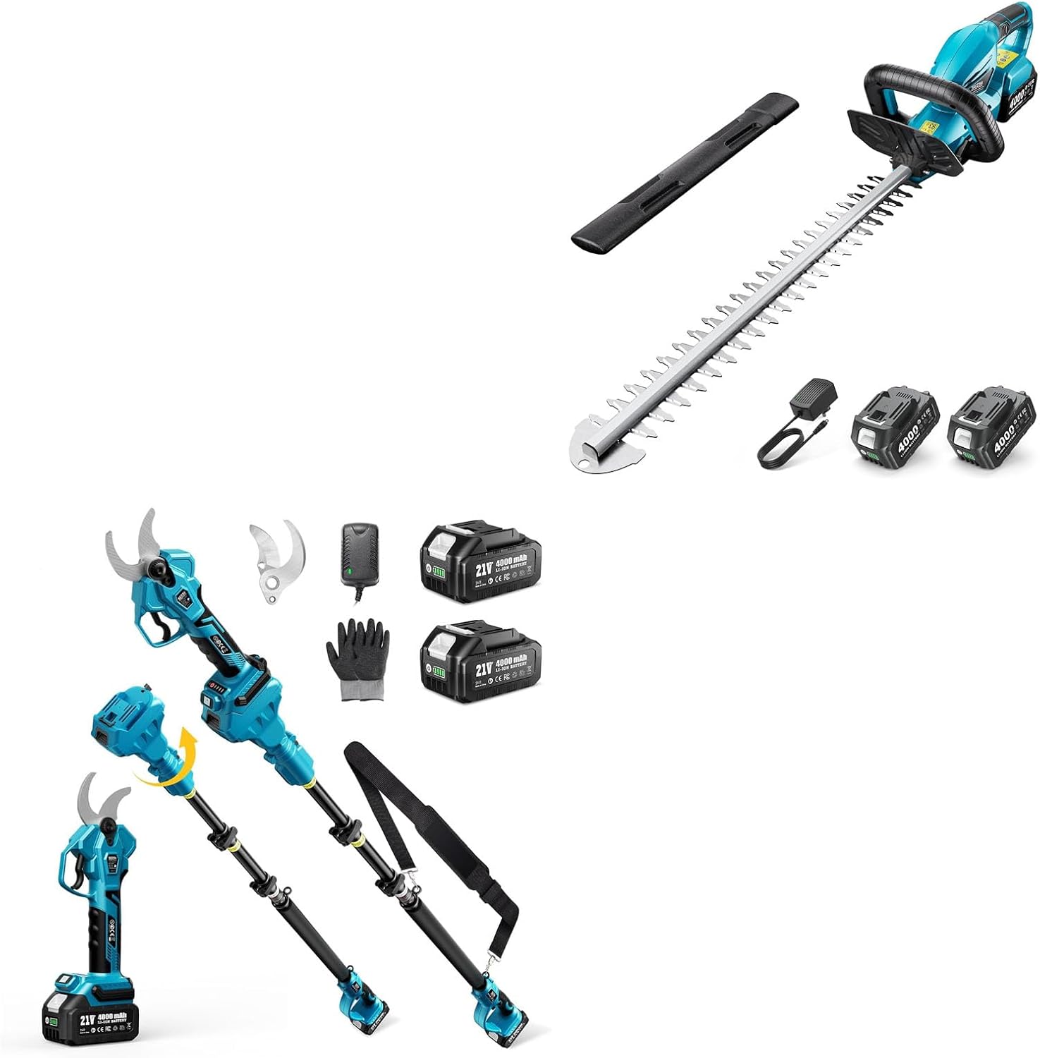 SEESII Cordless Hedge Trimmer for Garden: Electric Handheld Bush Trimmer+SEESII 2-in-1 Pole Pruning Shears: 1.6" Cutting Diameter Cordless Electric Pole Pruners