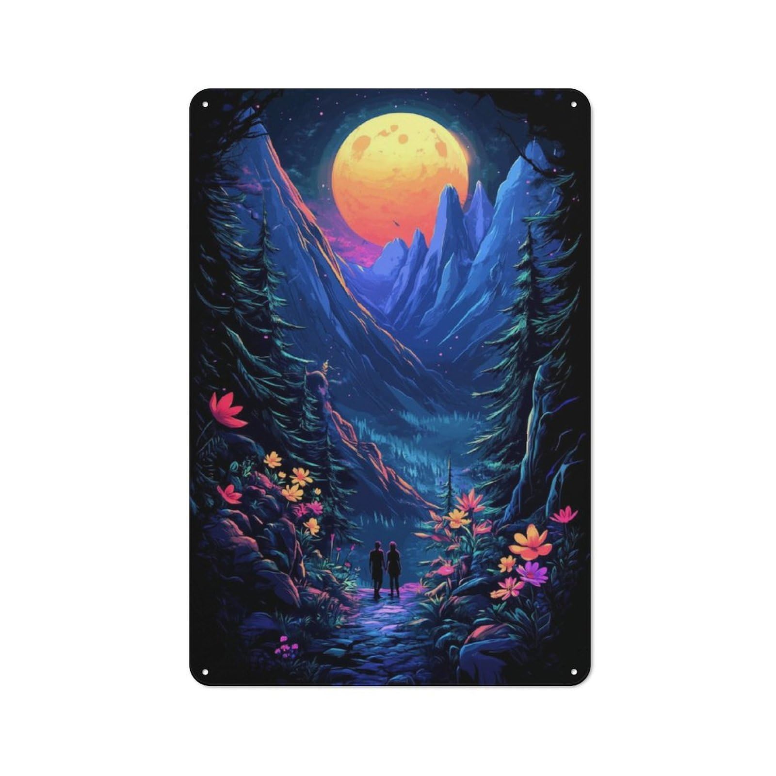 Junmoney Moon Light Forest Tin Wall Plaque 30X20cm With For Bar Or Restaurant, Autumn Wall Decor For Hospitality Decor Collectors