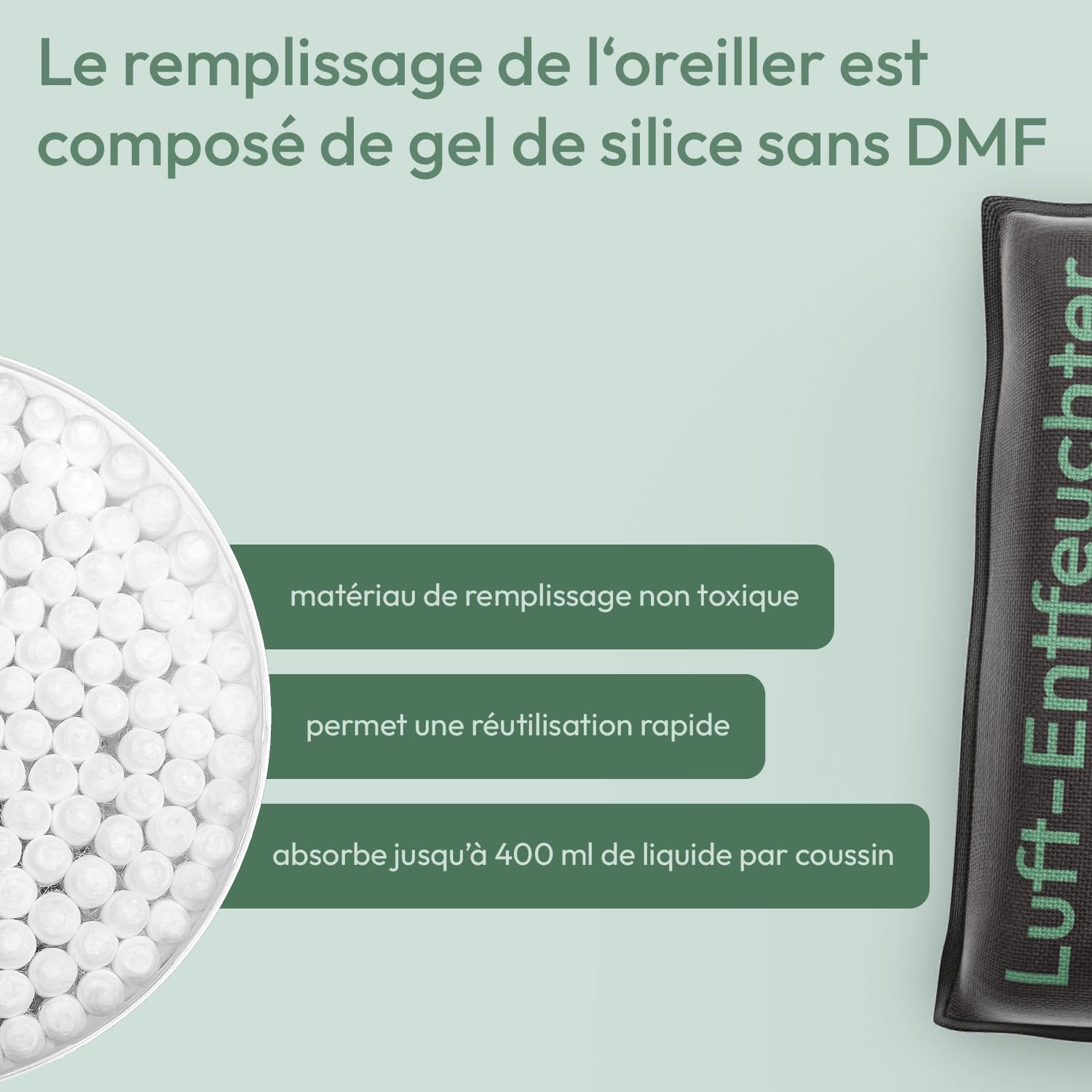 Coussin déshumidificateur de voiture 2x1 kg avec coussinet antidérapant – Déshumidificateur de voiture réutilisable – Coussin déshumidificateur d'intérieur