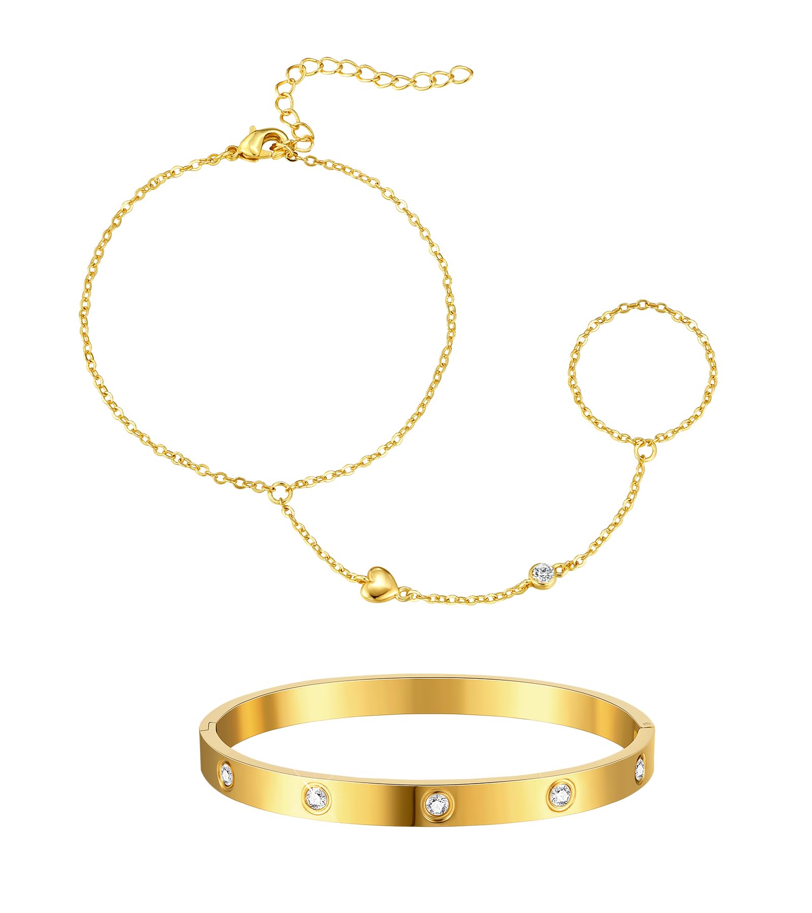 doubgood Gold Bracelets for Women, 5 Piece 14K Gold Plated Bracelet Stack Beaded Ball Jewelry Sets Gifts for Women